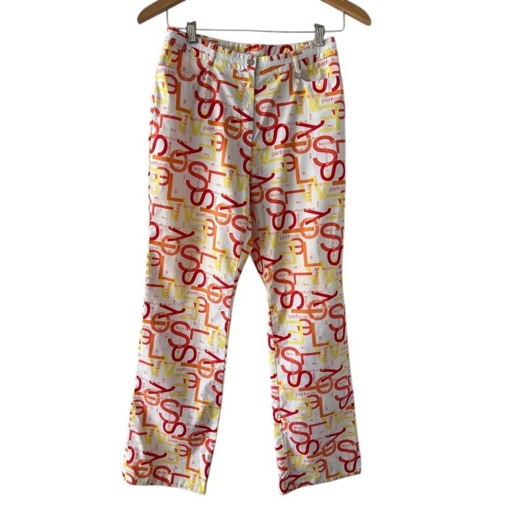 Wolsey Performance Trousers Womens White‎ Orange Typographic Print Golf Pants